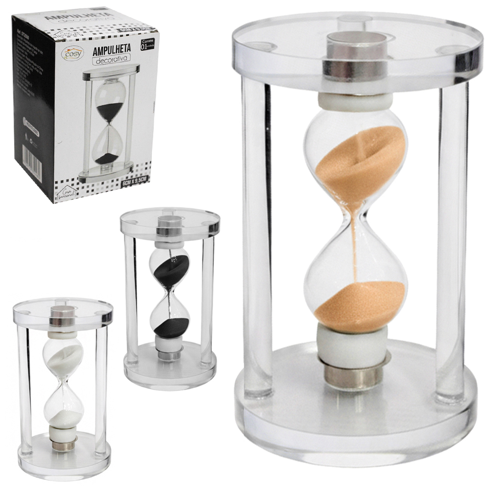 AMPULHETA DE VIDRO COM BASE 1 MINUTO 9,5X6CM