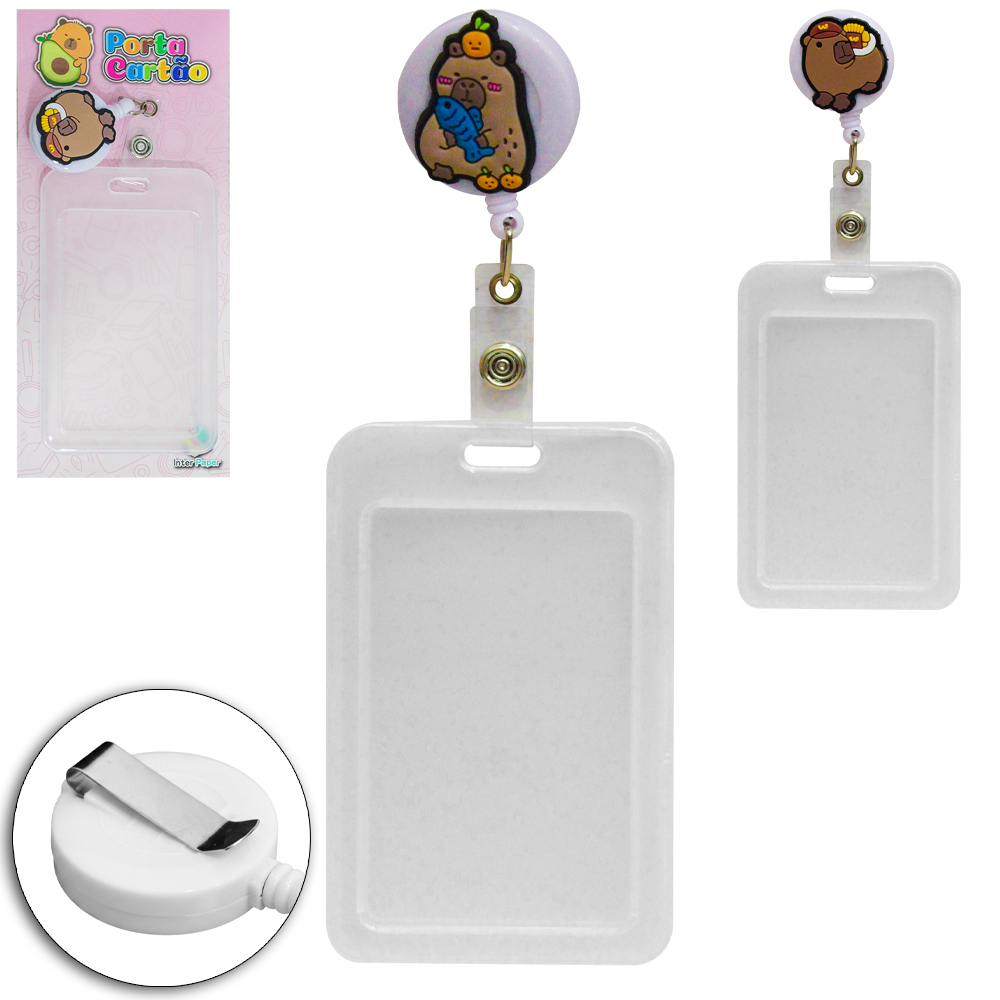 PORTA CARTAO / CRACHA DE PLASTICO COM CORDAO EXTENSIVEL CAPIVARA SORTIDOS INTER PAPER 11X7CM