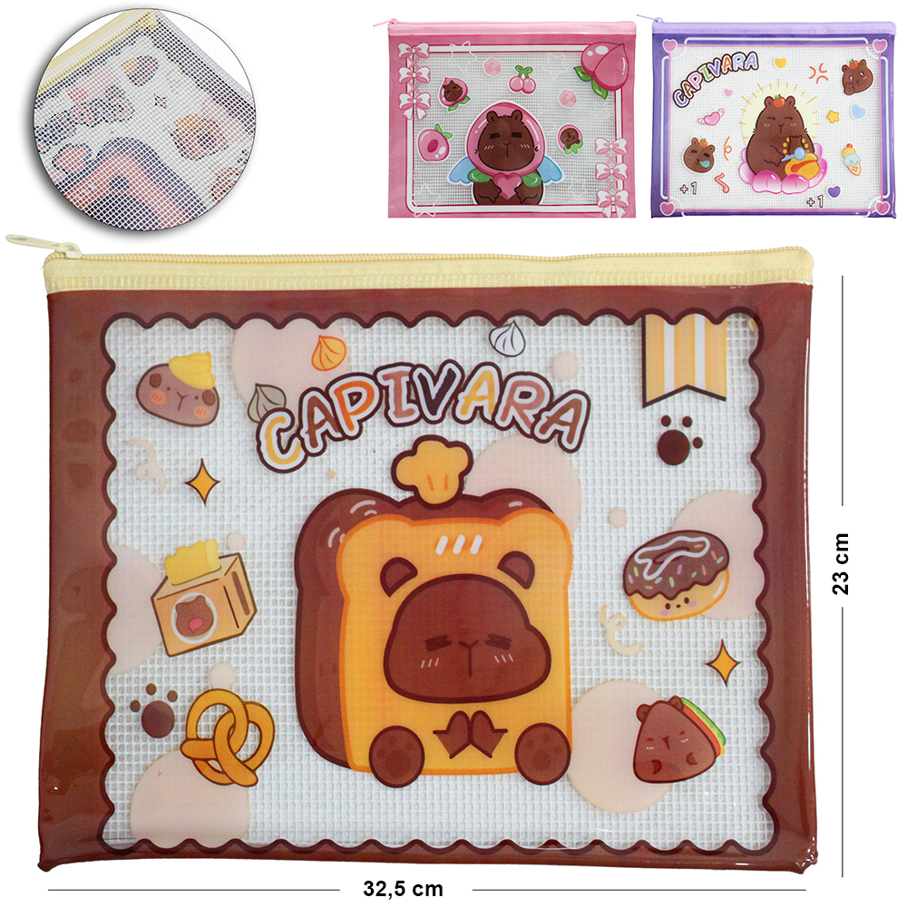 ESTOJO PORTA OBJETOS DE PVC RETANGULAR CAPIVARA 32,5X23CM