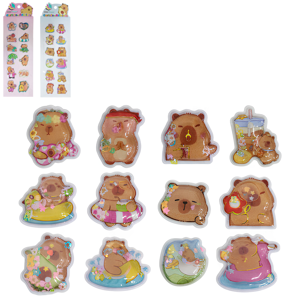 CARTELA DE ADESIVOS DECORATIVO CAPIVARA 3D INTER PAPER COM 12 PECAS