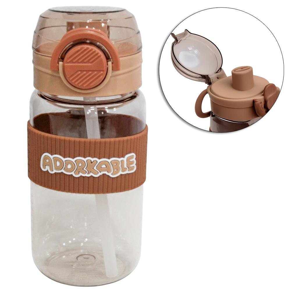 GARRAFA SQUEEZE DE PLASTICO CAPIVARA COM TAMPA + CANUDO + BOTAO + TRAVA E ALCA 580ML