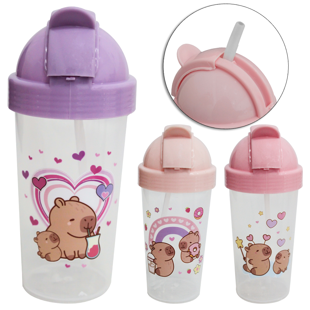 GARRAFA SQUEEZE DE PLASTICO CAPIVARA COM CANUDO 330ML