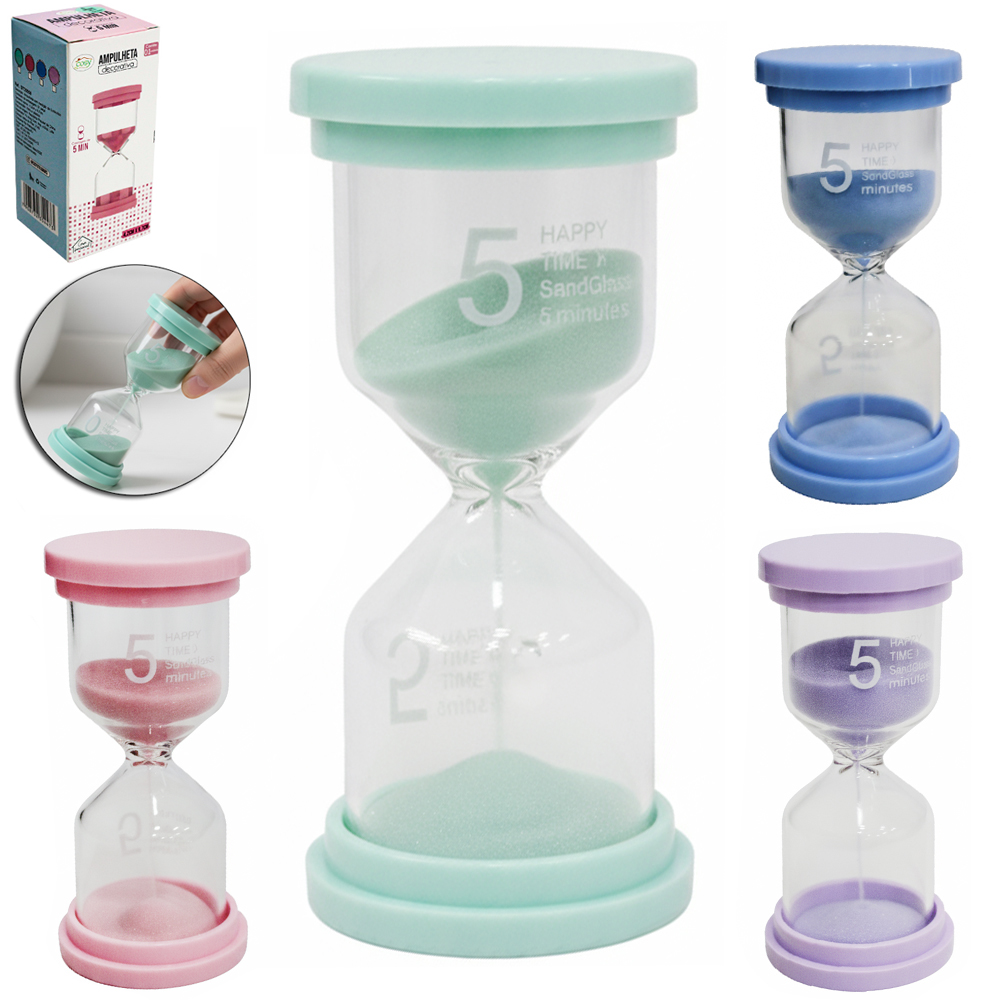 AMPULHETA DE VIDRO COM BASE DE PLASTICO 5 MINUTOS 9,7X4,2CM