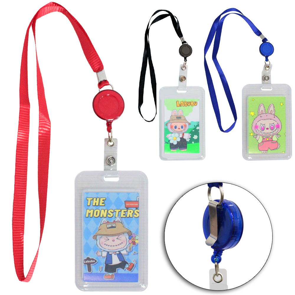 PORTA CARTAO / CRACHA DE PLASTICO LABUBU COM CORDAO EXTENSIVEL 11X7CM