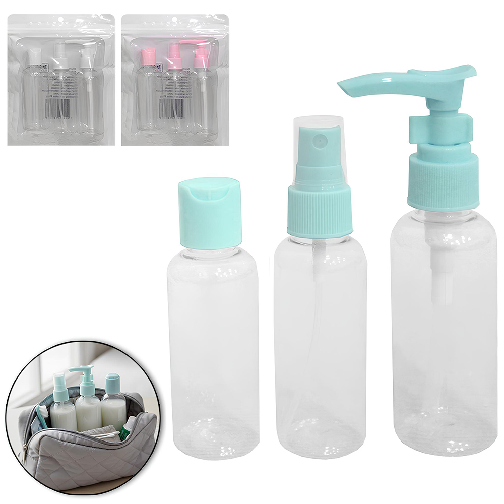 KIT FRASCO DE PLASTICO PARA VIAGEM COM 3 PECAS 100ML 