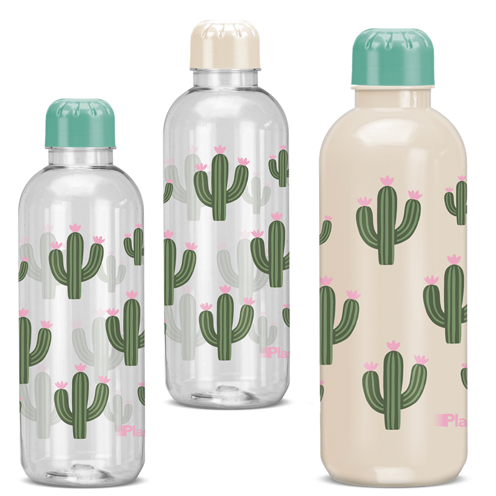 GARRAFA SQUEEZE DE PLASTICO PET REFIL CACTOS 600ML