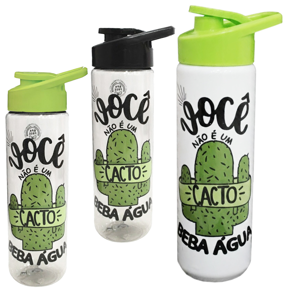 GARRAFA SQUEEZE DE PLASTICO PET CACTOS COM TAMPA E ALCA 700ML