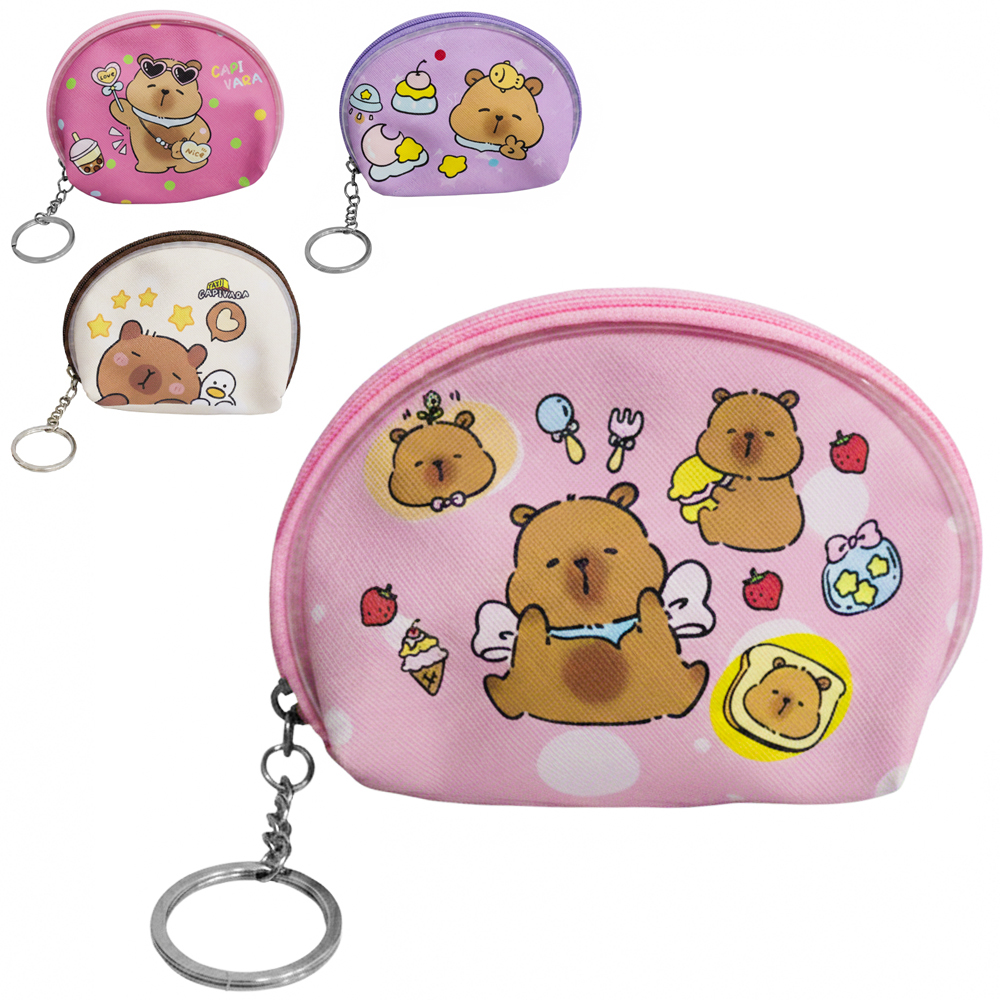 PORTA MOEDAS / NIQUEL DE PVC MEIA LUA CAPIVARA COM ZIPER VERSY 11X8X4CM