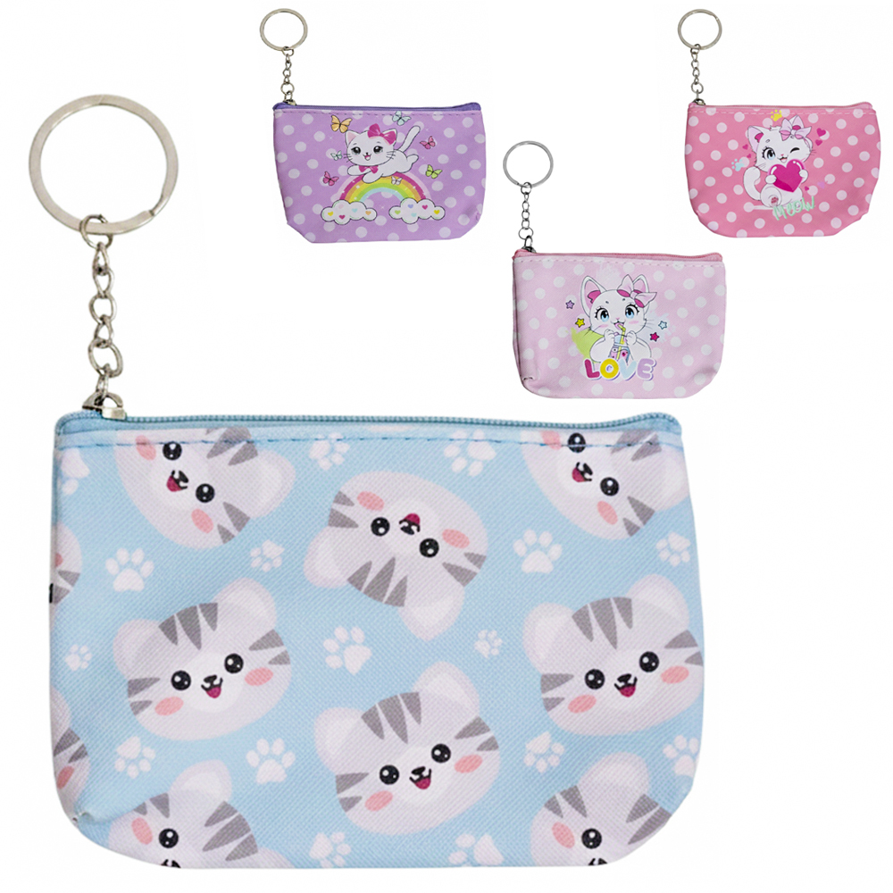 PORTA MOEDAS / NIQUEL DE PVC RETANGULAR GATINHAS COM ZIPER VERSY 12X8X3CM