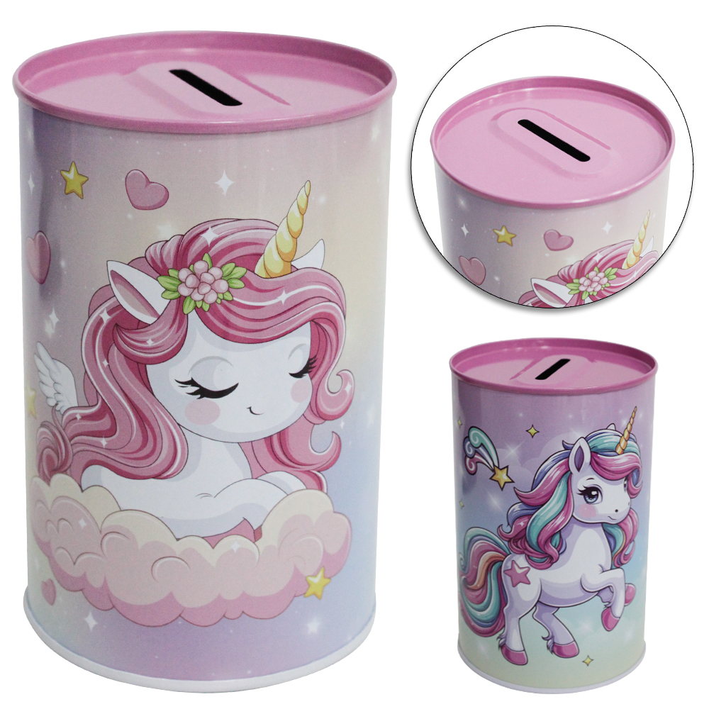 COFRE DE METAL / LATA REDONDO UNICORNIO 12,5X8CM DE Ø