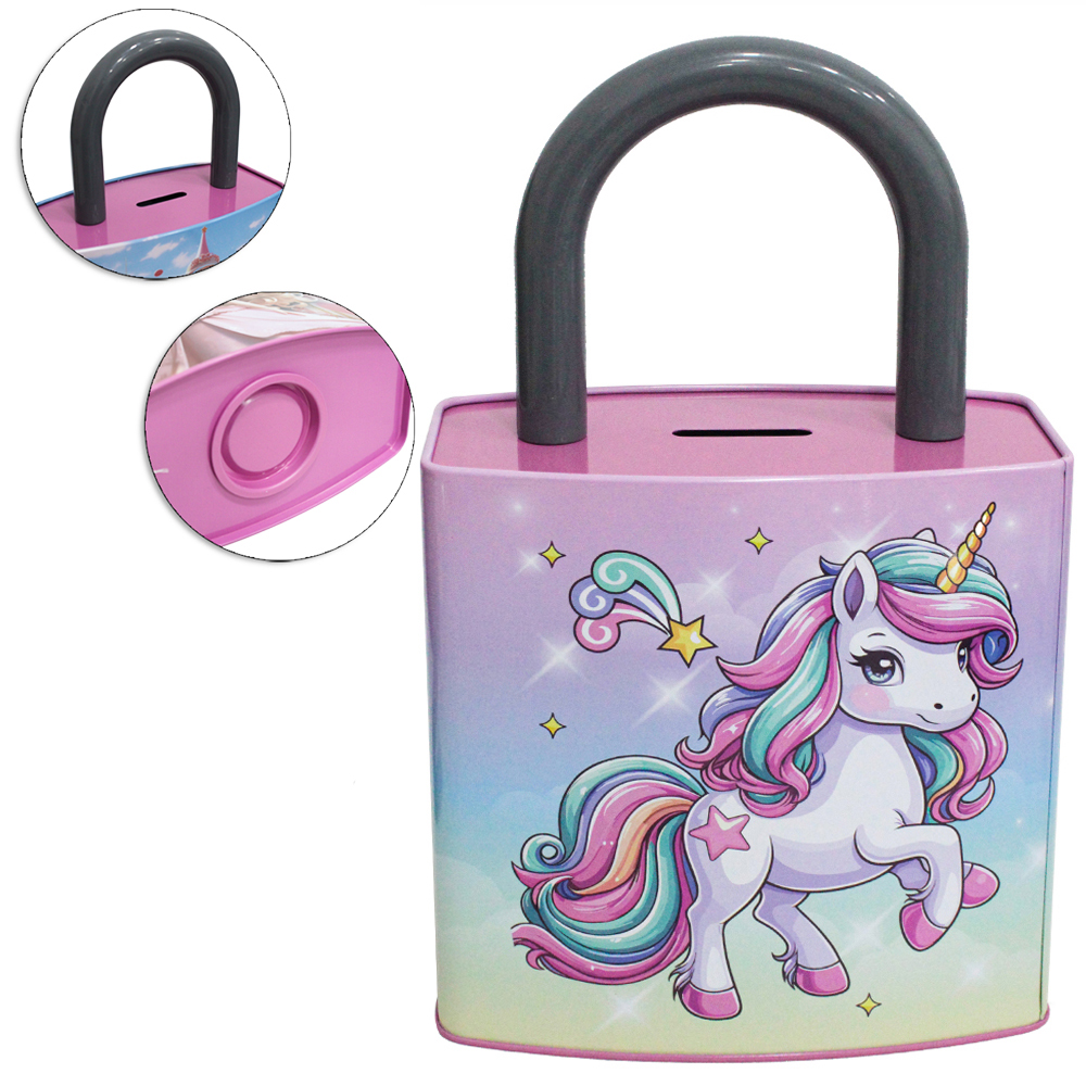 COFRE DE METAL/LATA CADEADO UNICORNIO G 26X16X9CM