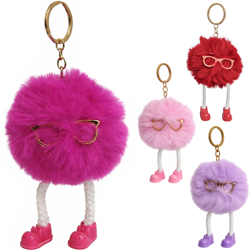 CHAVEIRO DE PELUCIA POM POM COM OCULOS + PERNAS DE CORDA VERSY 12X7CM
