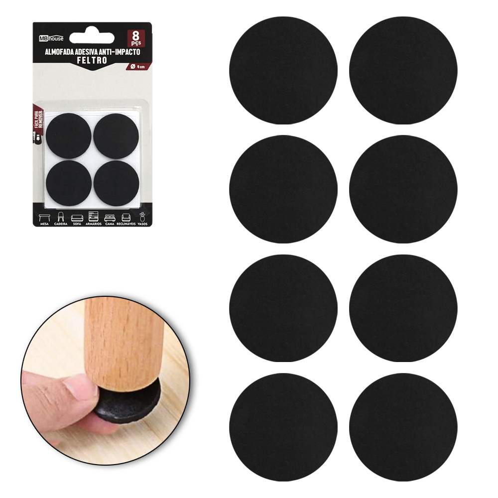 PROTETOR AUTOADESIVO PARA MOVEIS EM FELTRO REDONDO COM 8 PECAS 4CM DE Ø MB HOUSE