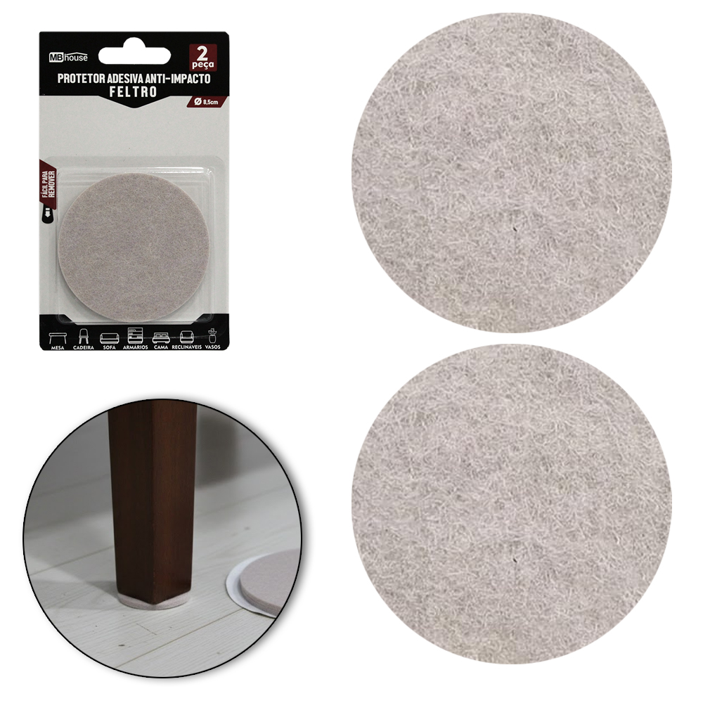 PROTETOR AUTOADESIVO PARA MOVEIS EM FELTRO REDONDO COM 2 PECAS 8,5CM DE Ø MB HOUSE