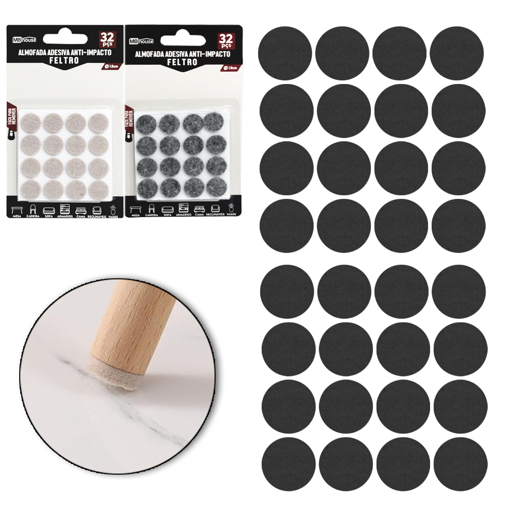 PROTETOR AUTOADESIVO PARA MOVEIS EM FELTRO REDONDO COM 32 PECAS 1,8CM DE Ø MB HOUSE