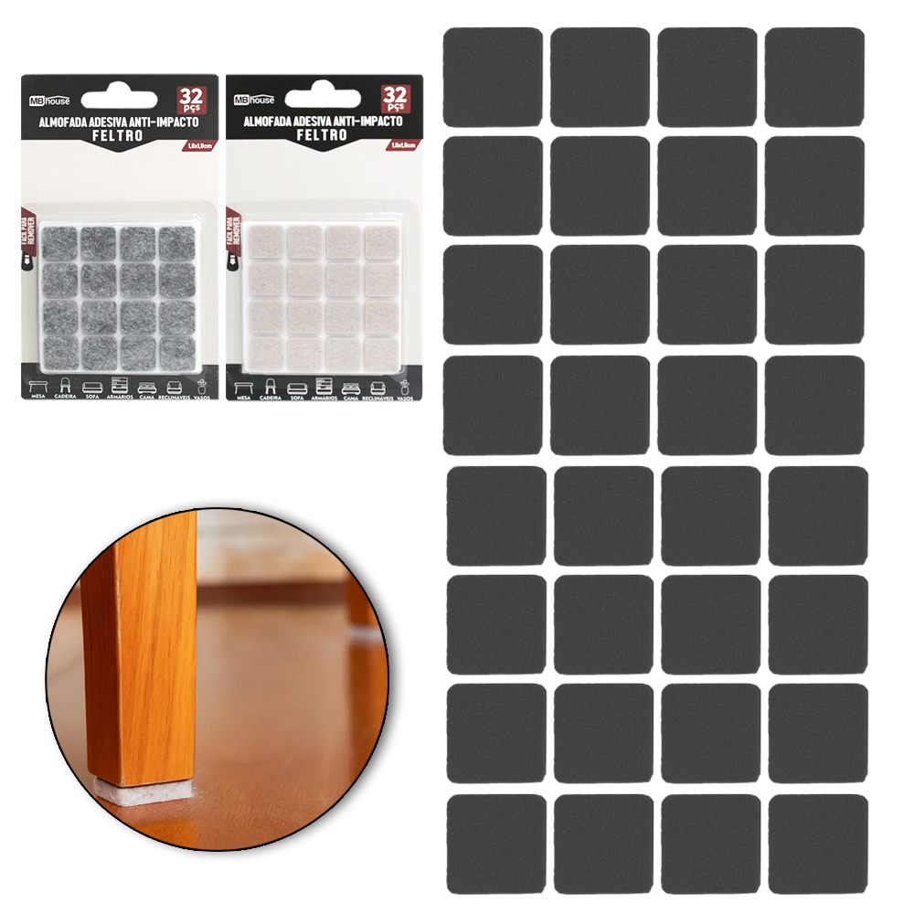 PROTETOR AUTOADESIVO PARA MOVEIS EM FELTRO QUADRADO COM 32 PECAS 1,8CM MB HOUSE