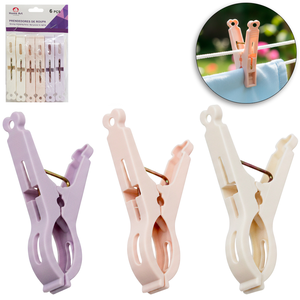PRENDEDOR DE ROUPA / EDREDOM DE PLASTICO COLORS COM 6 PECAS 10,8X1,6CM