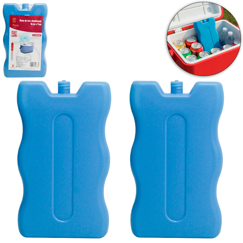 BLOCO DE GELO REUTILIZAVEL PARA BOLSAS TERMICAS E COOLERS COM 2 PECAS 16X9X2CM