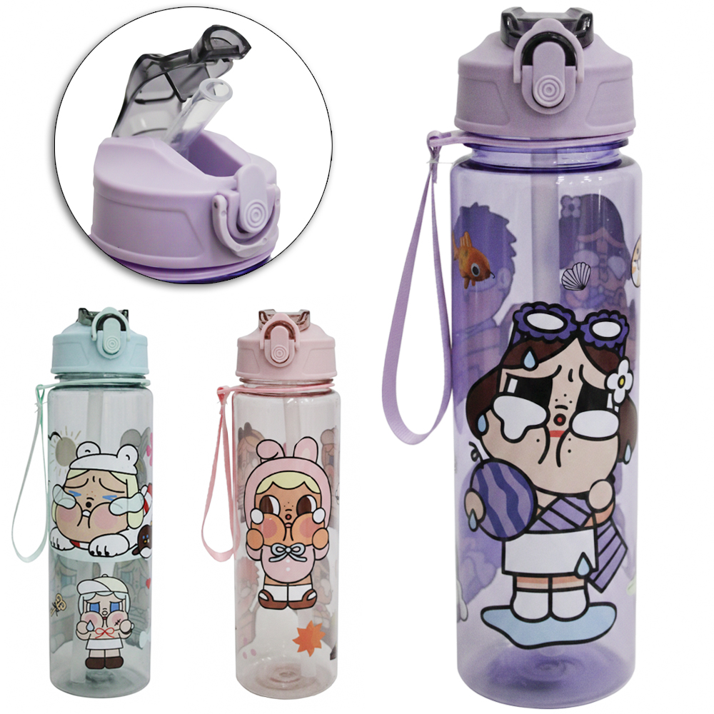 GARRAFA SQUEEZE DE PLASTICO PET BONECO CRY COM CANUDO + BOTAO + TRAVA E ALCA TRANSCOLOR 800ML