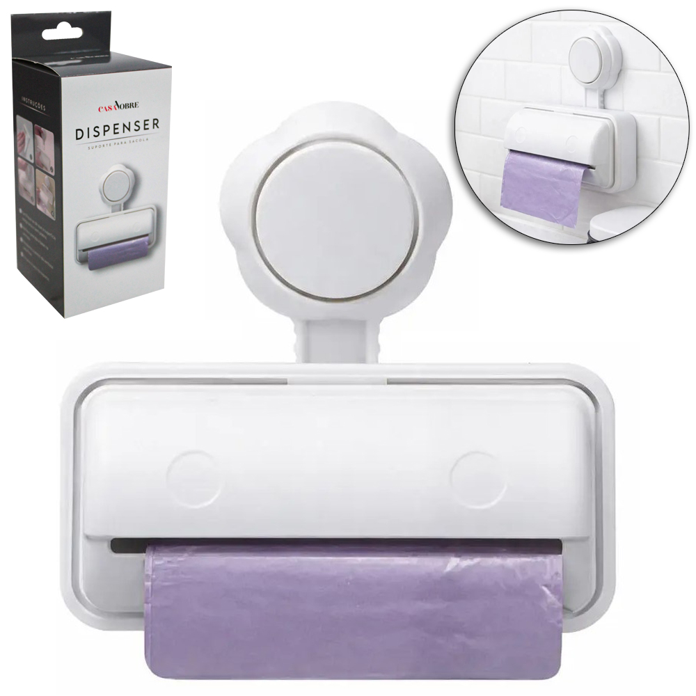DISPENSER SUPORTE PARA SACOLA DE PLASTICO DE PAREDE COM VENTOSA DE PRESSAO CASA NOBRE 15,5X15,5X7,5CM