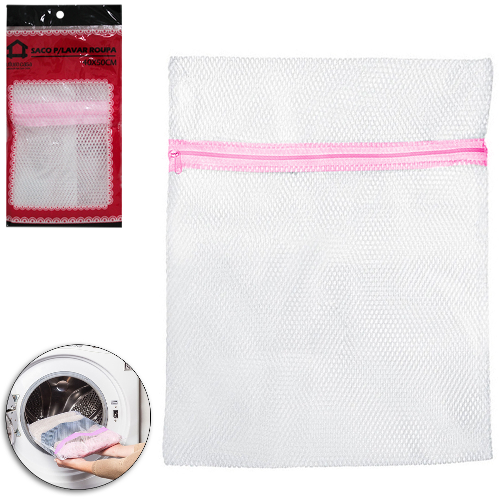 SACO PROTETOR PARA LAVAR ROUPA INTIMA COM ZIPER 40X50CM