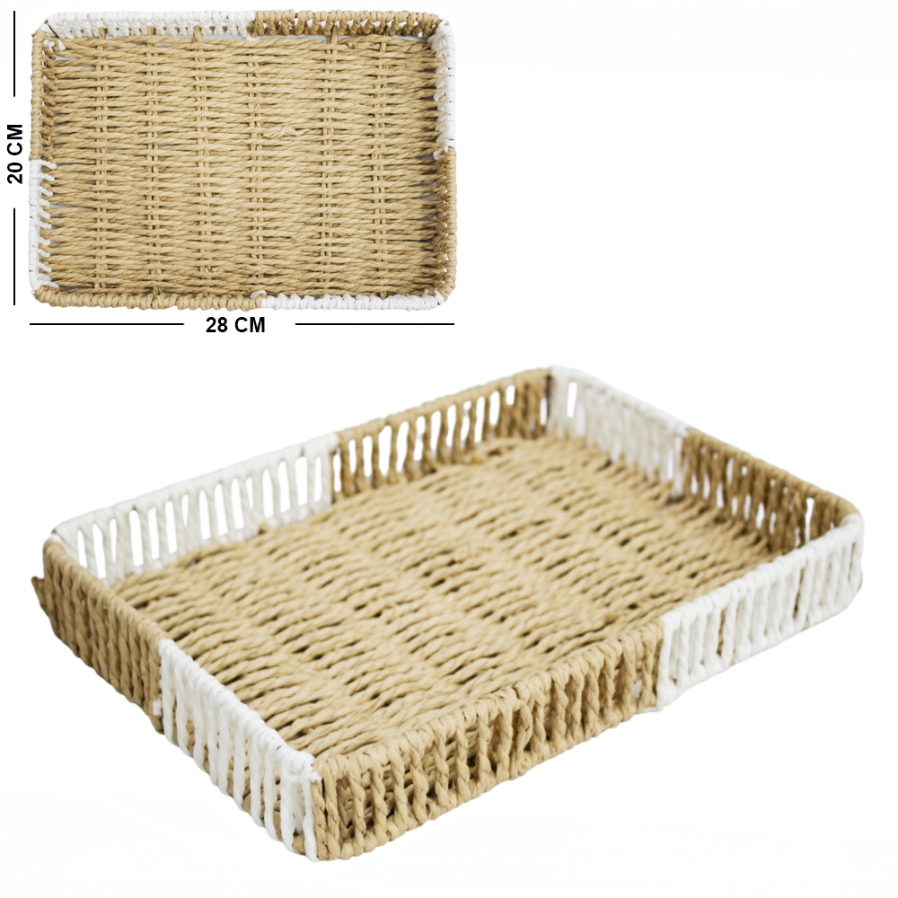 BANDEJA ARAMADO RETANGULAR REVESTIDO DE PAPEL TIPO VIME P STIL DECOR 28X20X4CM