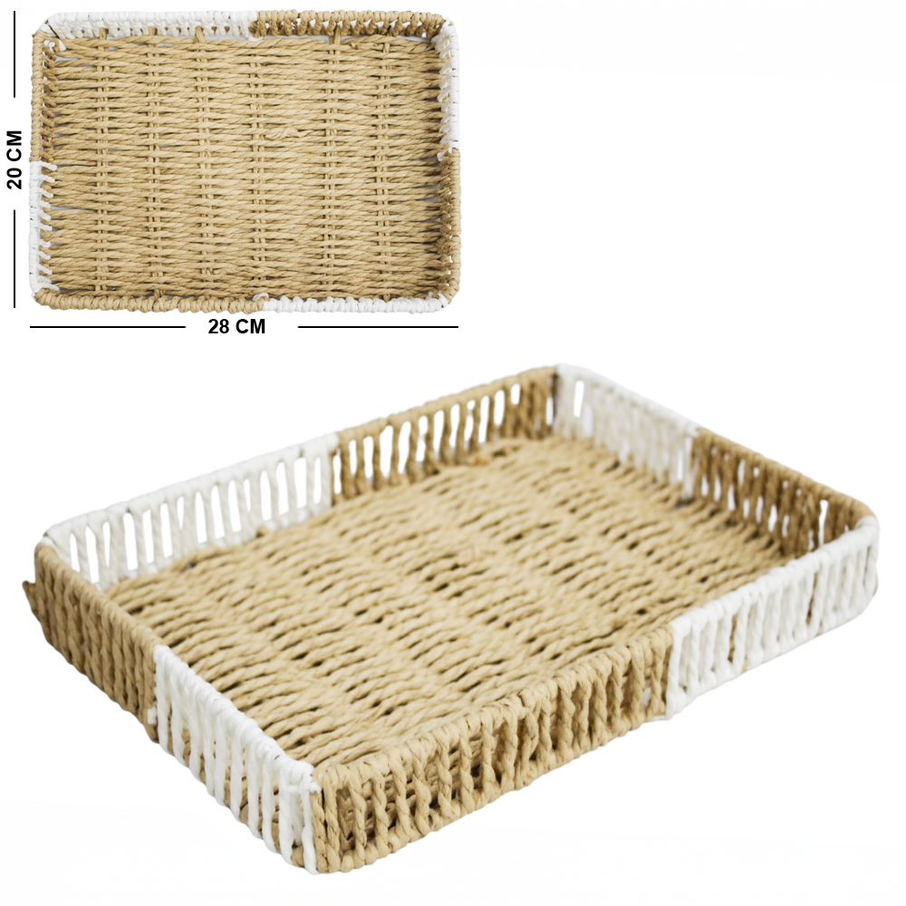 BANDEJA ARAMADO RETANGULAR REVESTIDO DE PAPEL TIPO VIME M STIL DECOR 32X24X5CM