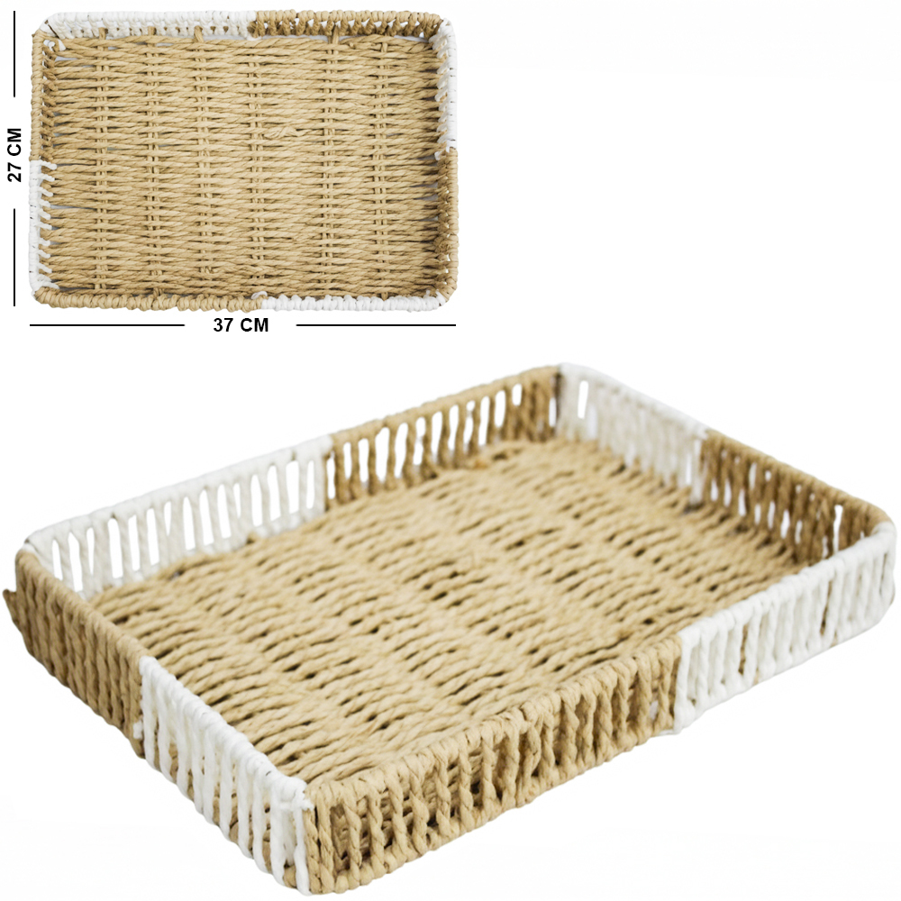 BANDEJA ARAMADO RETANGULAR REVESTIDO DE PAPEL TIPO VIME G STIL DECOR 37X27X5CM