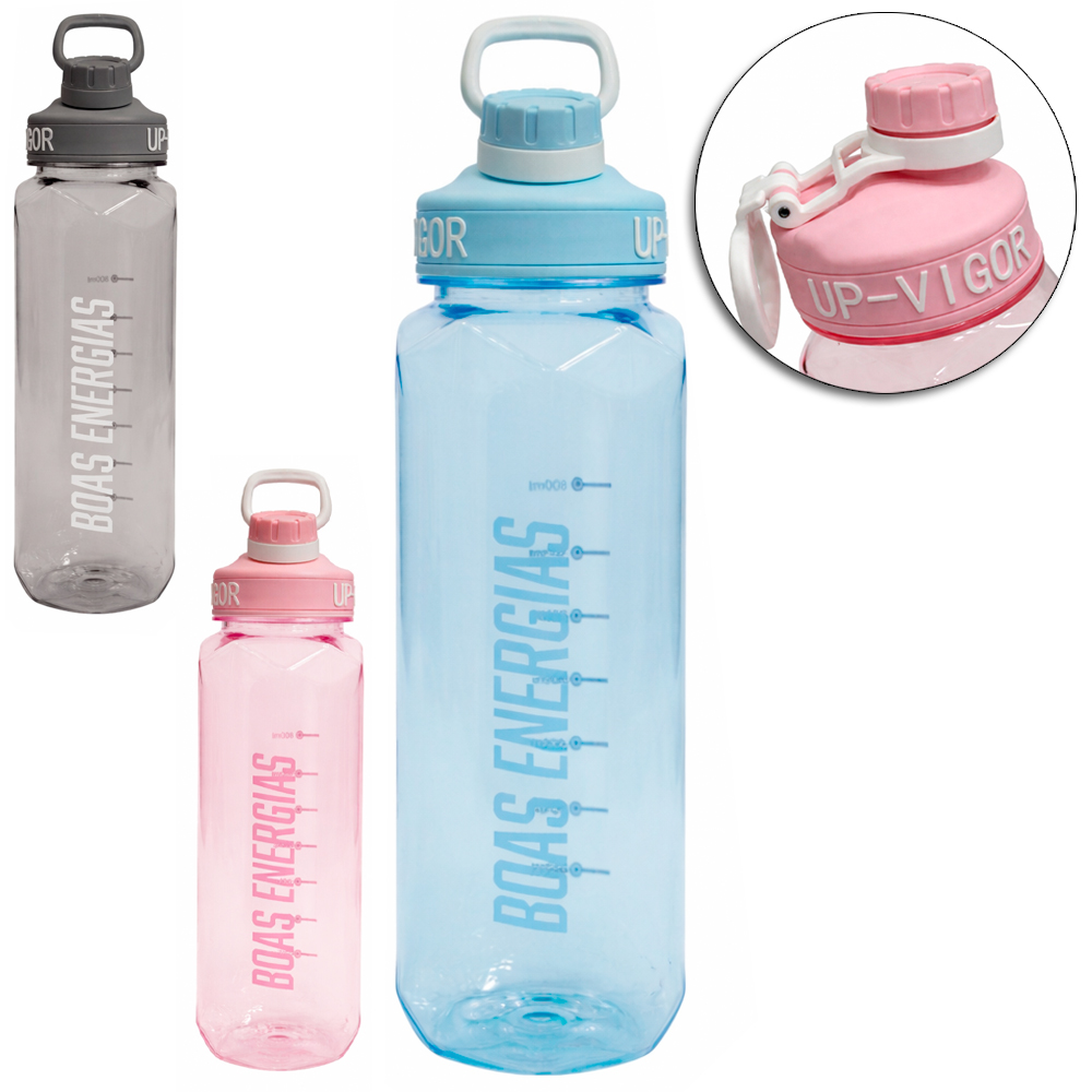 GARRAFA SQUEEZE DE PLASTICO AS BOAS ENERGIAS COM TAMPA + ALCA 1100ML