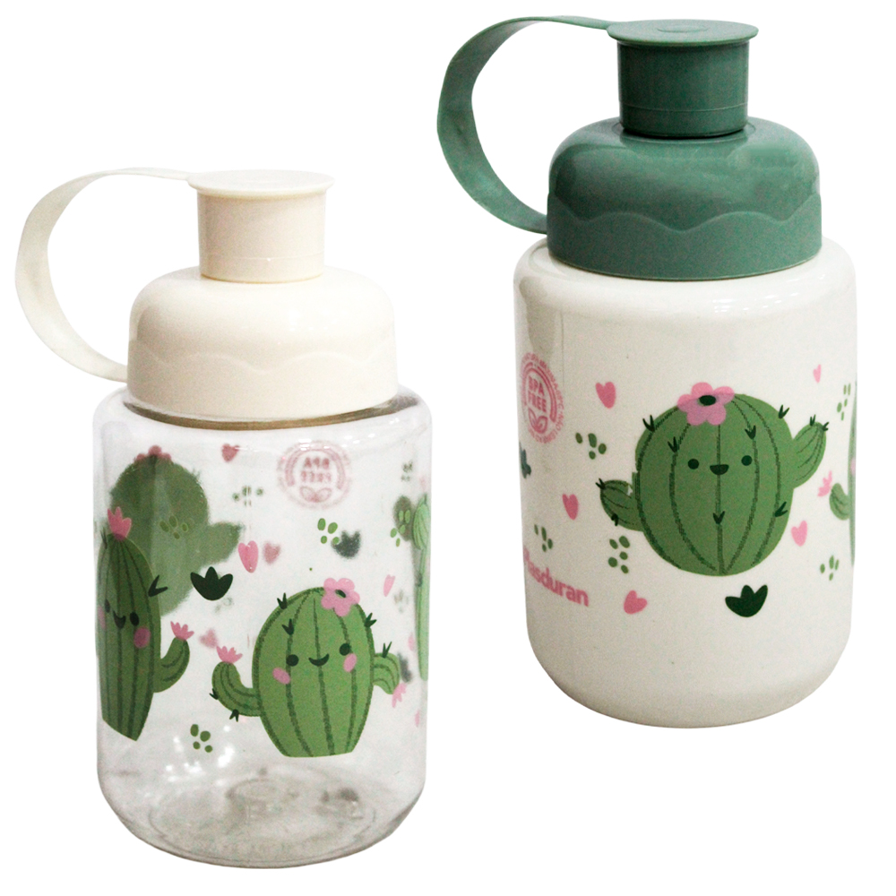 GARRAFA SQUEEZE DE PLASTICO PET CACTOS COM TAMPA E ALCA 330ML