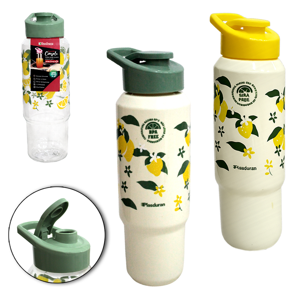 GARRAFA SQUEEZE DE PLASTICO PET CONSOLE LIMAO SICILIANO COM TAMPA E ALCA 1L