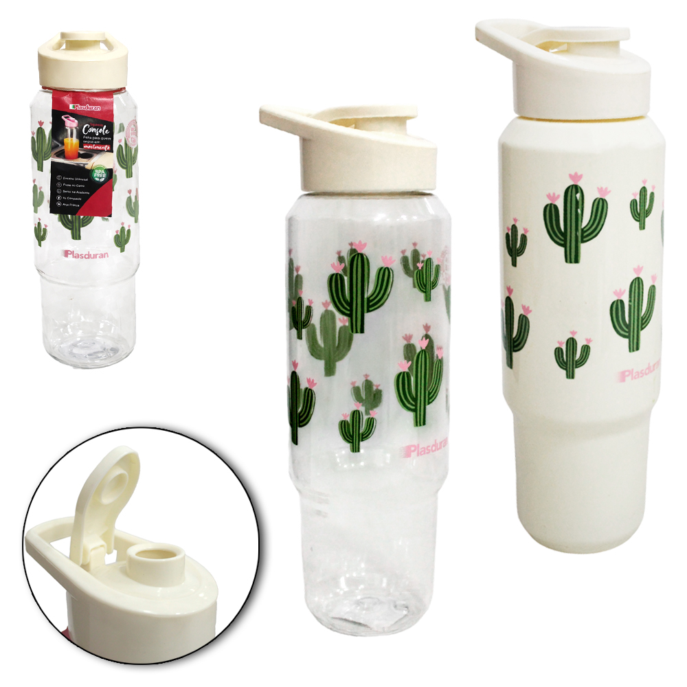 GARRAFA SQUEEZE DE PLASTICO PET CONSOLE CACTOS CTAMPA E ALCA 1L
