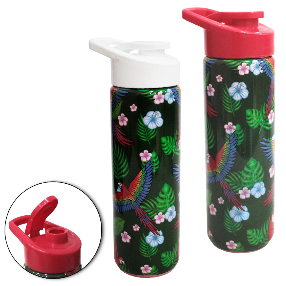 GARRAFA SQUEEZE SLEEVE DE PLASTICO PET BRASILIDADES ARARAS COM TAMPA E ALCA 700ML