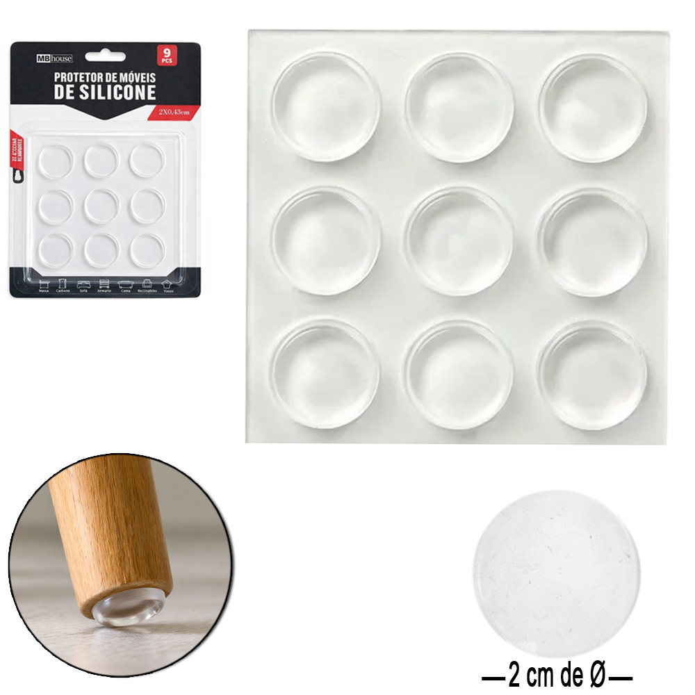 PROTETOR AUTOADESIVO PARA MOVEIS DE SILICONE COM 9 PECAS 0,8X2CM DE Ø MB HOUSE