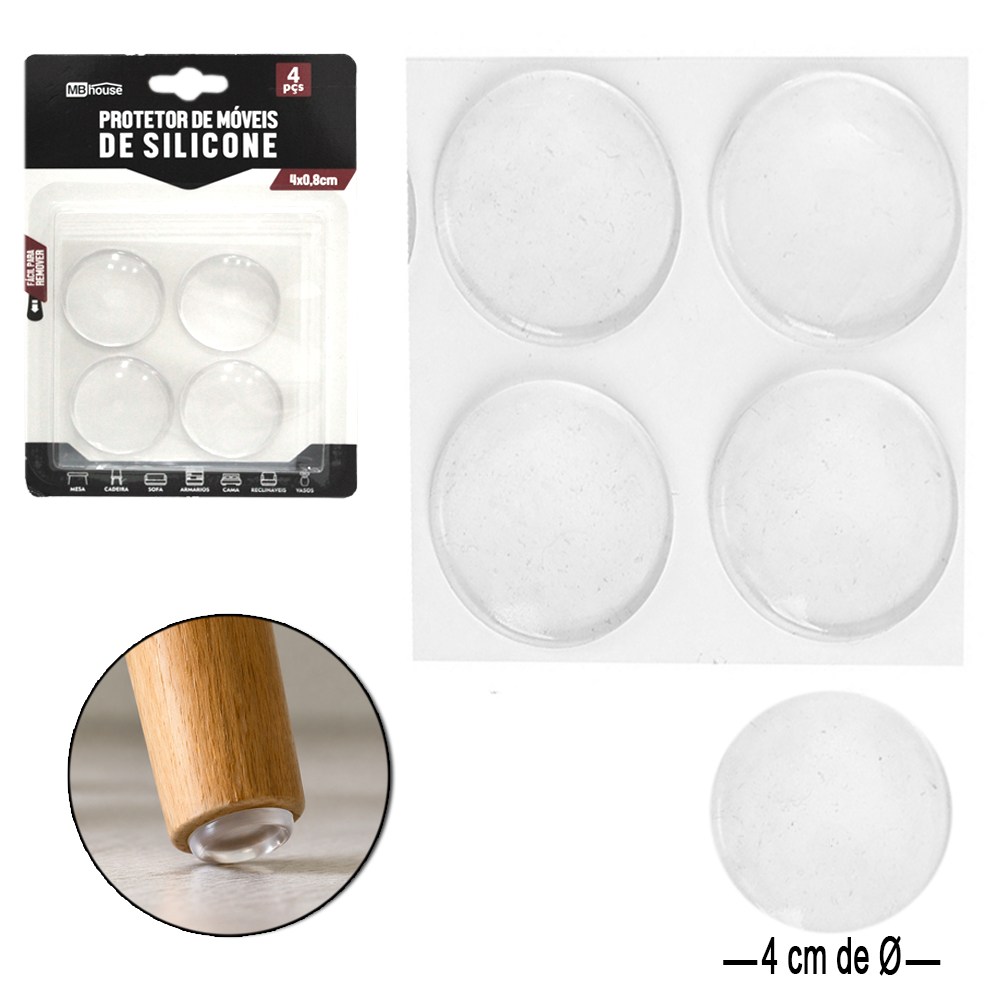 PROTETOR AUTOADESIVO PARA MOVEIS DE SILICONE COM 4 PECAS 0,8X4CMØ MB HOUSE