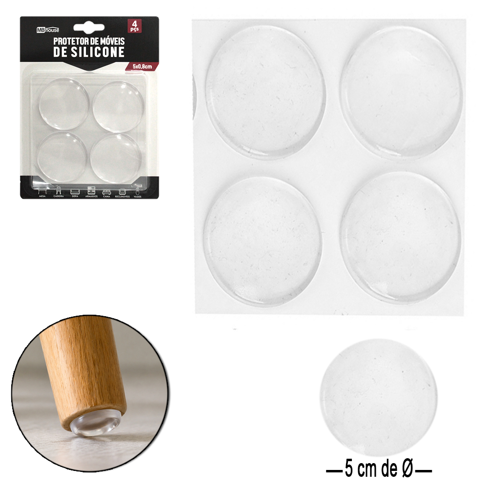 PROTETOR AUTOADESIVO PARA MOVEIS DE SILICONE COM 4 PECAS 0,8X5CM DE Ø MB HOUSE