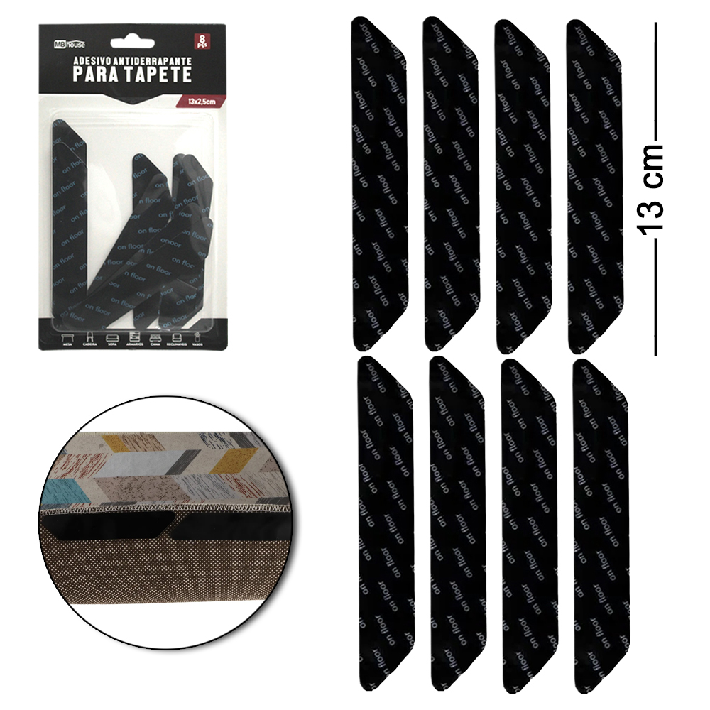ADESIVO ANTIDERRAPANTE PARA TAPETE COM 8 PECAS 13X2,5CM MB HOUSE
