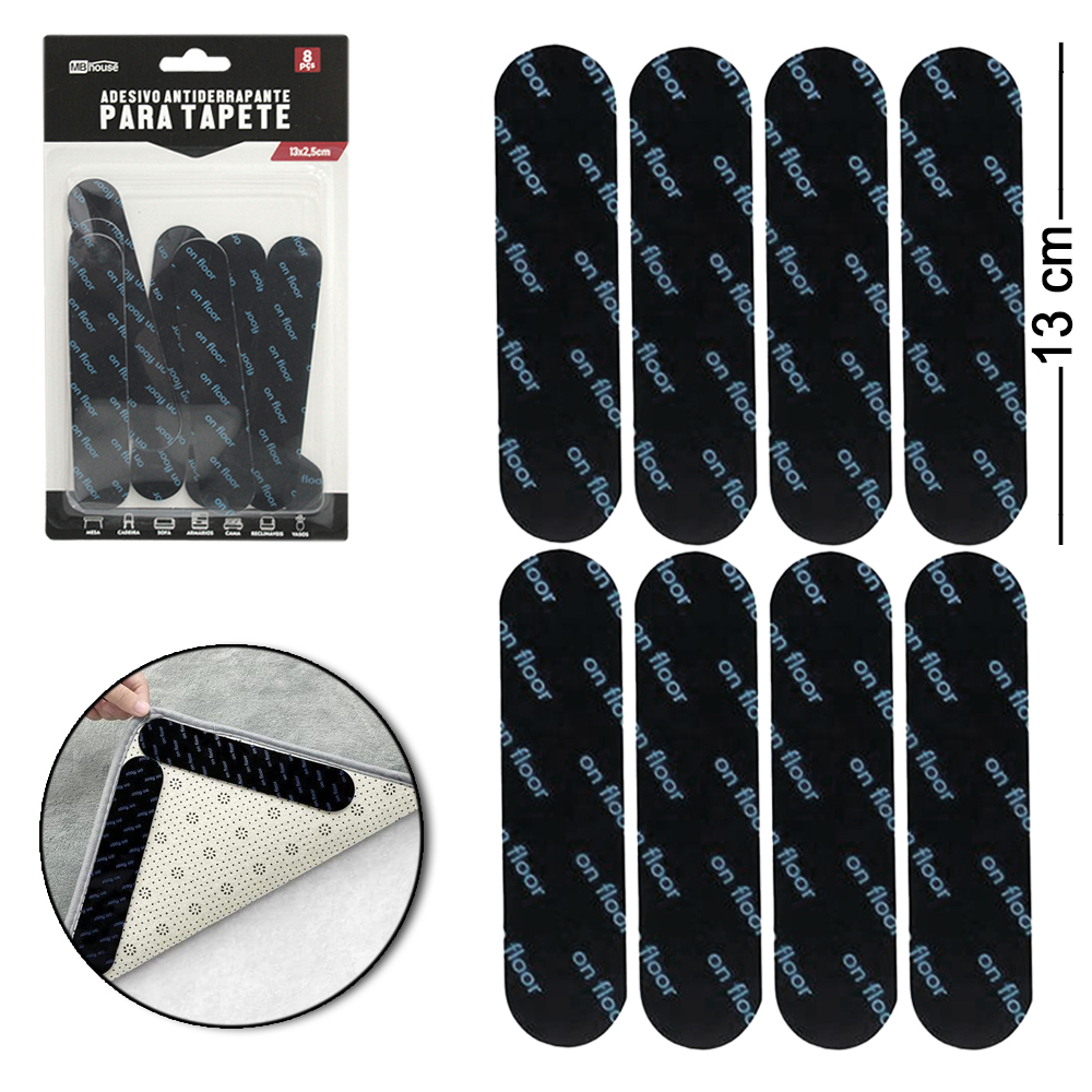 ADESIVO ANTIDERRAPANTE PARA TAPETE COM 8 PECAS 13X2,5CM MB HOUSE