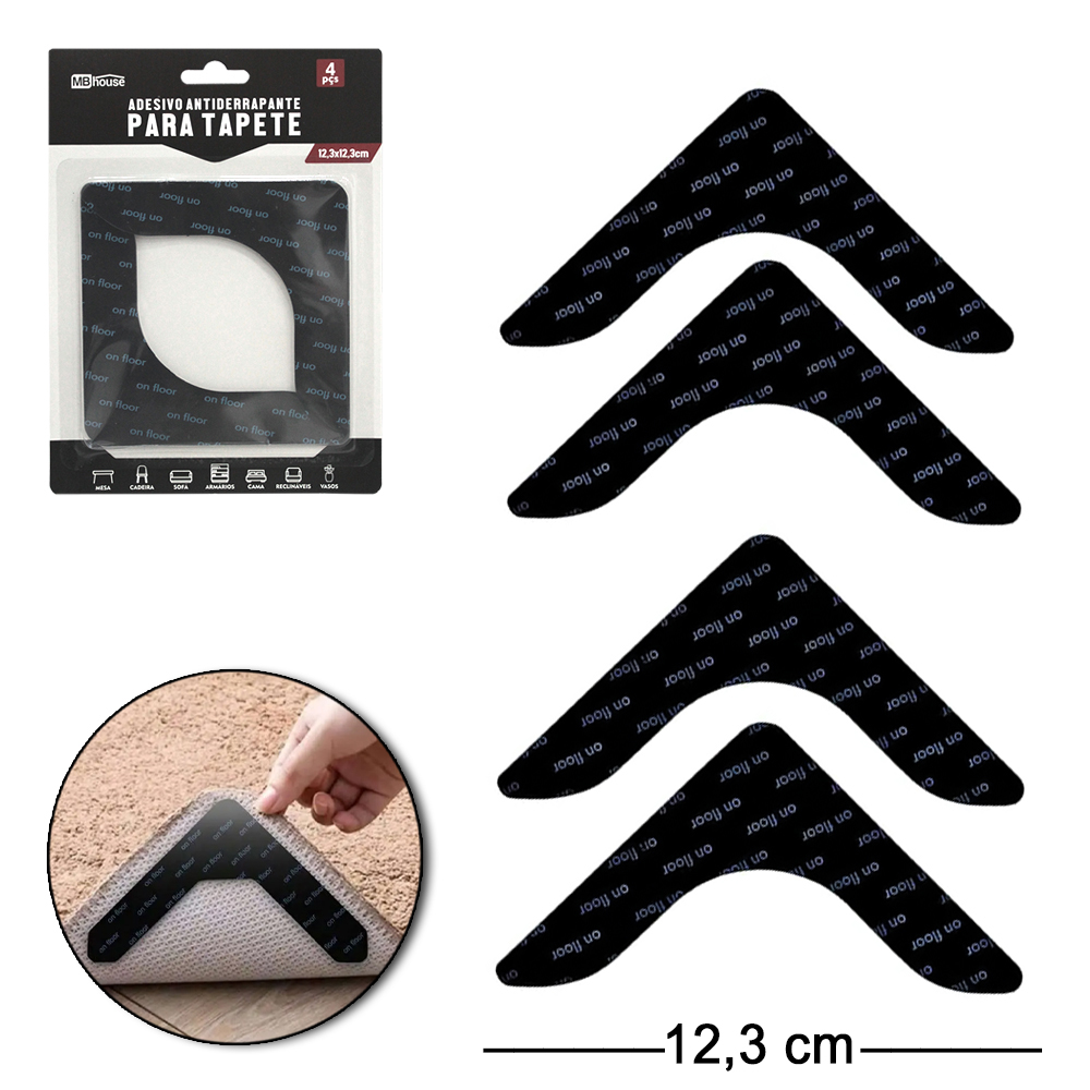 ADESIVO ANTIDERRAPANTE PARA TAPETE COM 4 PECAS 12,3X12,3CM MB HOUSE
