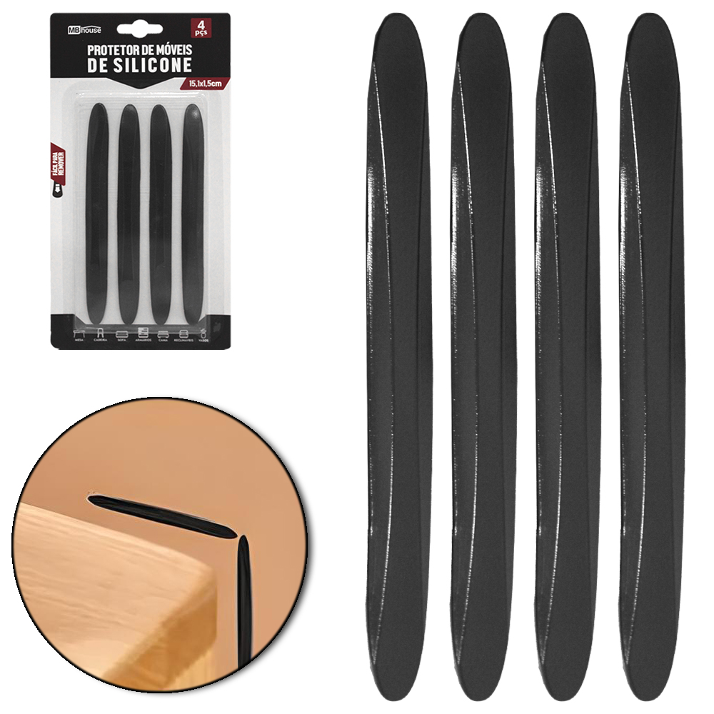 PROTETOR AUTOADESIVO PARA MOVEIS DE SILICONE COM 4 PECAS 15X1,5X1CM MB HOUSE