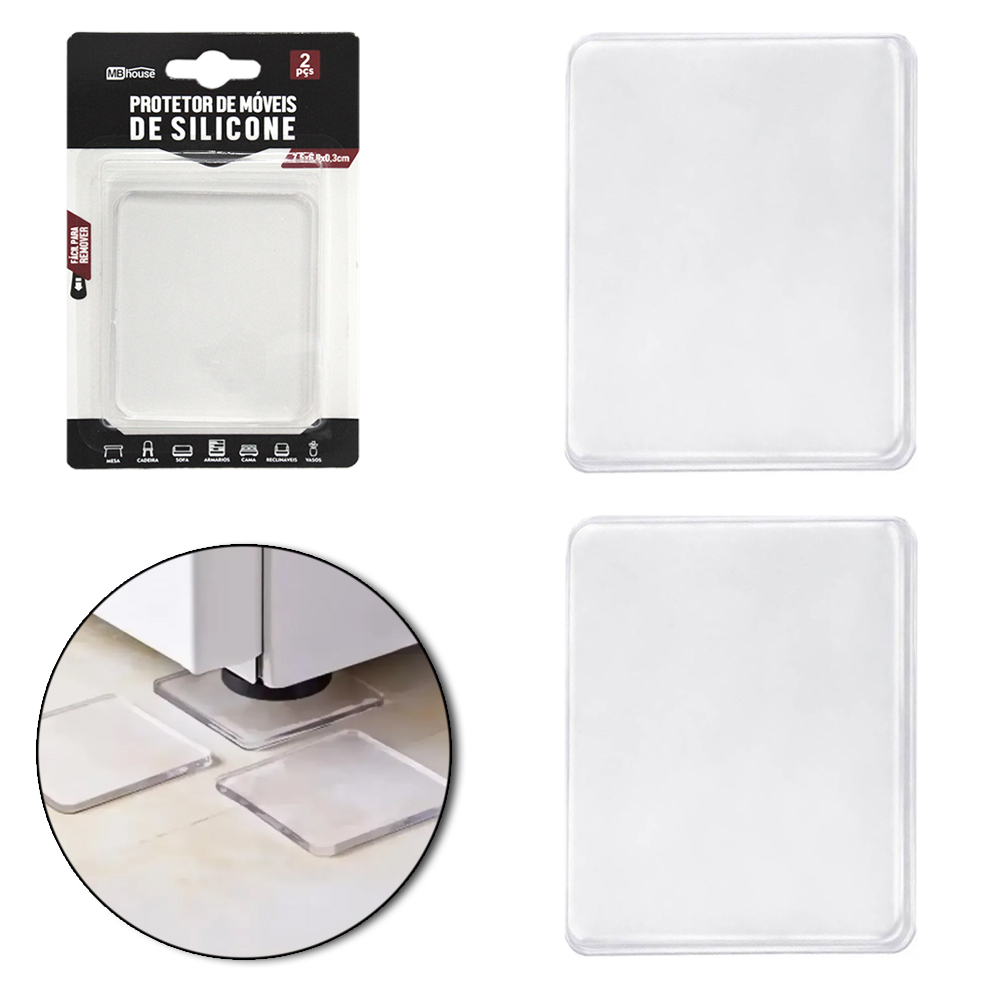 PROTETOR AUTOADESIVO PARA MOVEIS DE SILICONE RETANGULAR COM 2 PECAS 7,5X6,4X0,3CM MB HOUSE