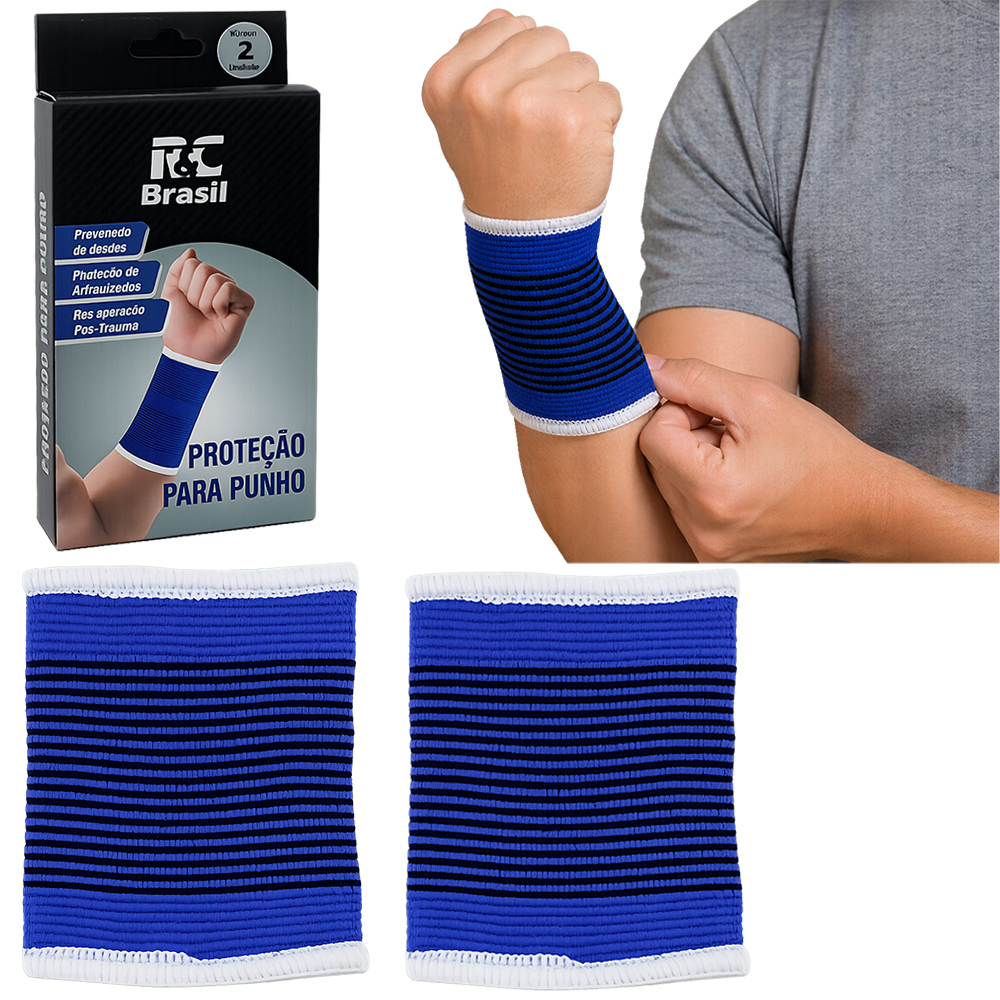 MUNHEQUEIRA DE POLIESTER DE PULSO AZUL COM 2 PECAS