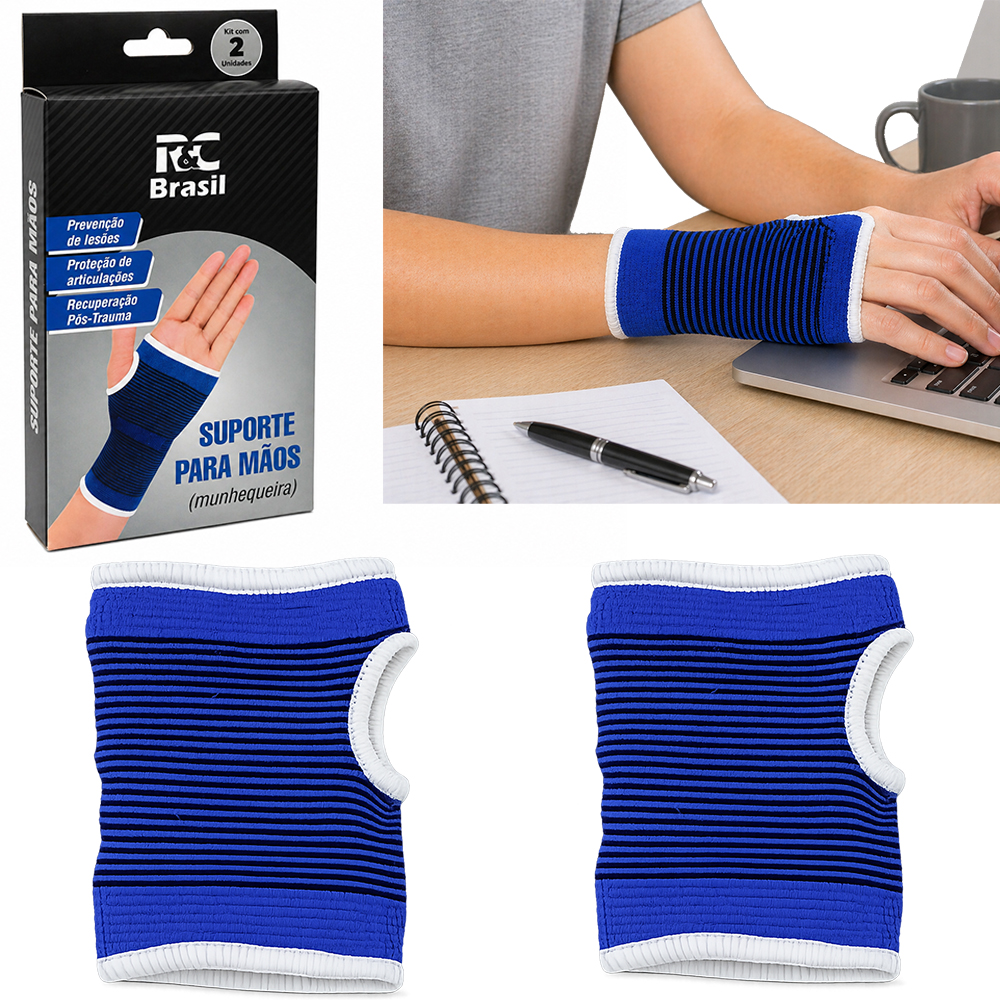 MUNHEQUEIRA DE POLIESTER DE PULSO AZUL COM POLEGAR 2 PECAS