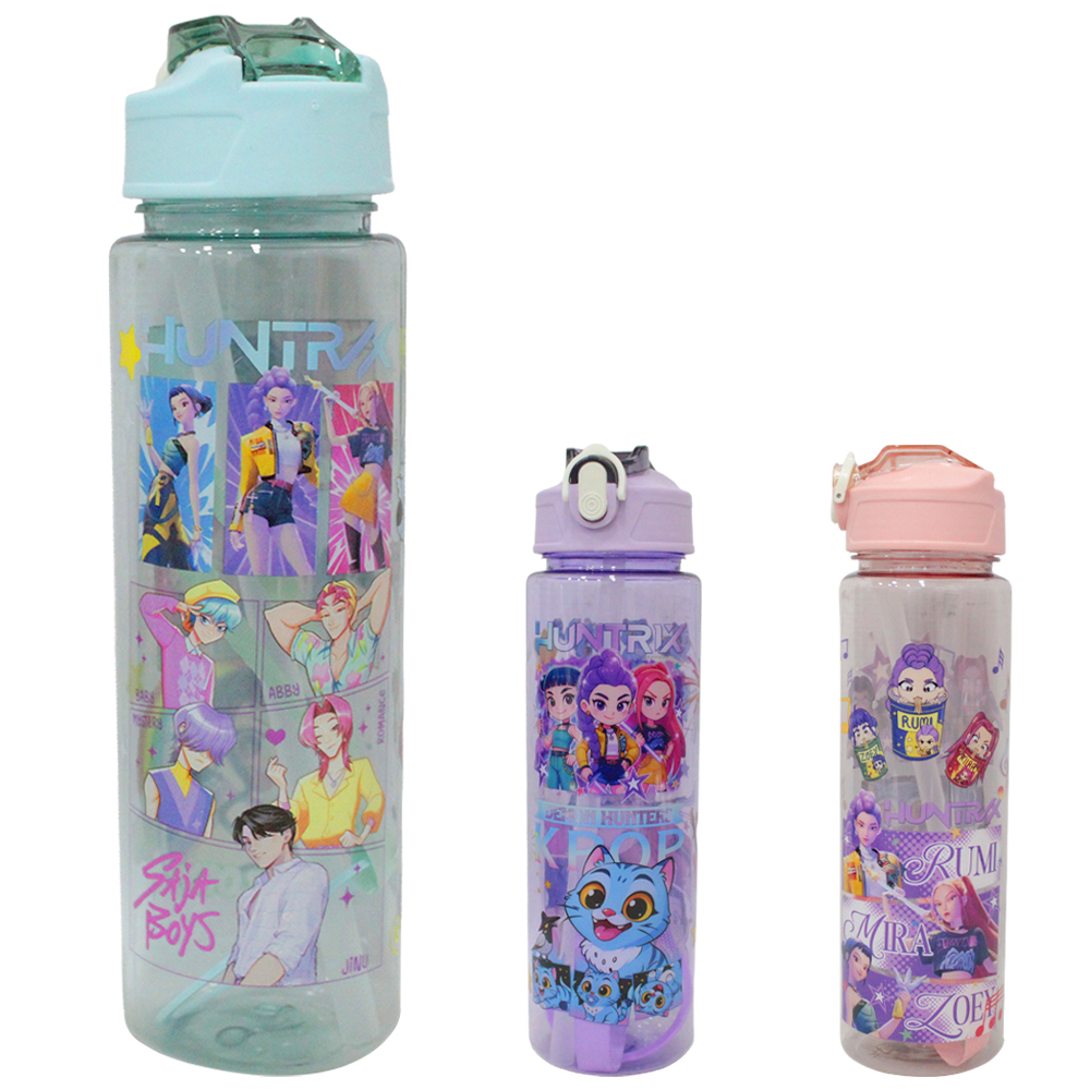 GARRAFA SQUEEZE DE PLASTICO PET HUNTR/X COM CANUDO + BOTAO + TRAVA E ALCA TRANSCOLOR 800ML