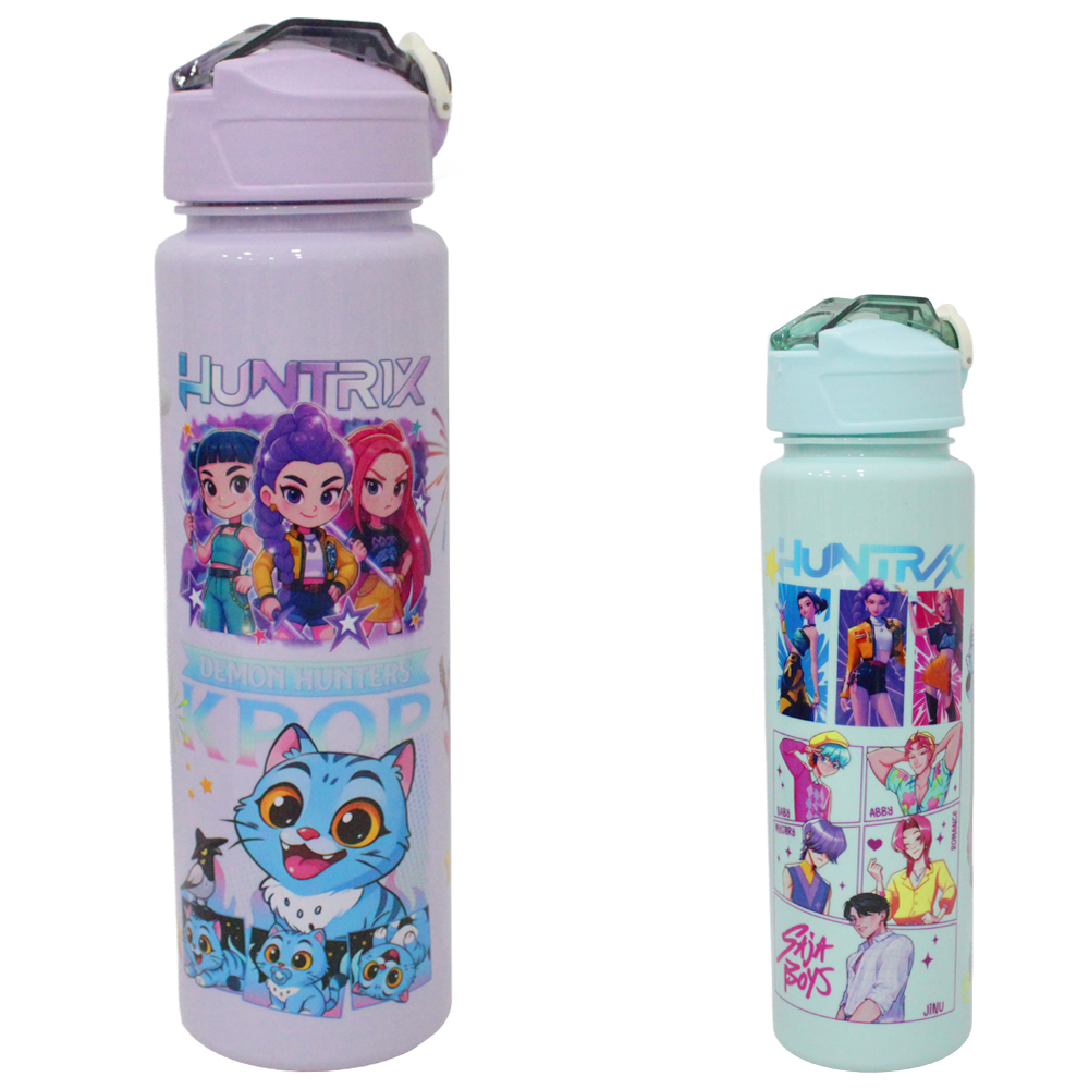 GARRAFA SQUEEZE DE PLASTICO AS HUNTR/X COM CANUDO + BOTAO + TRAVA E ALCA 800ML