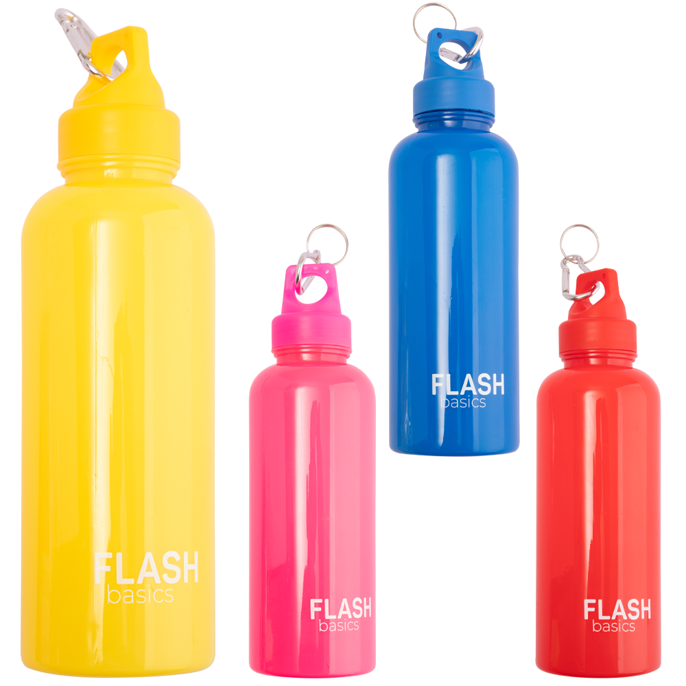GARRAFA SQUEEZE DE PLASTICO PET FLASH BASICS COM TAMPA + MOSQUETAO 600ML