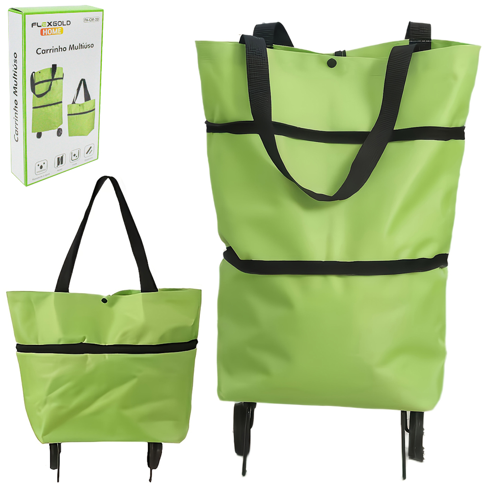 CARRINHO MULTIUSO DE COMPRAS / FEIRA VIRA BOLSA FLEX GOLD HOME 52X37X14/30X37X14CM