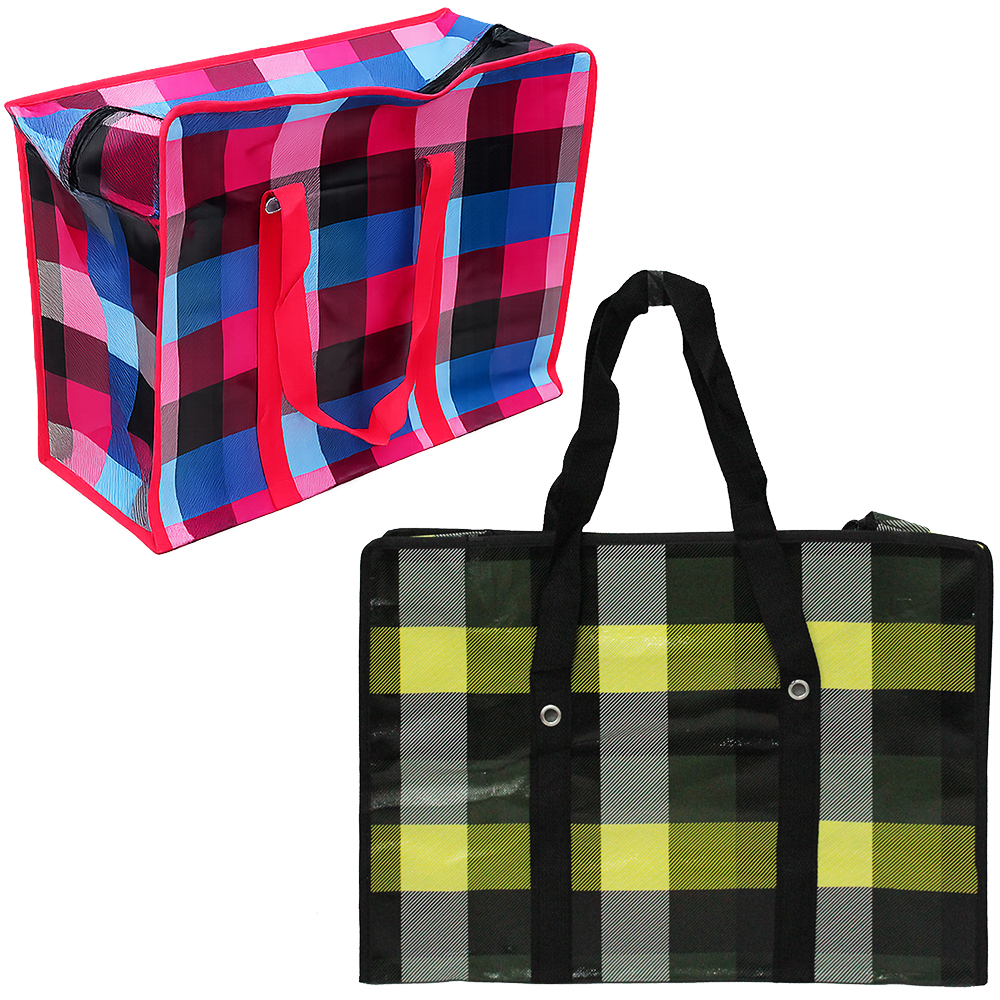 SACOLA DE COMPRAS DE NYLON REUTILIZAVEL COM ZIPER + BOLSO E ALCA REFORCADA 50X35X20CM