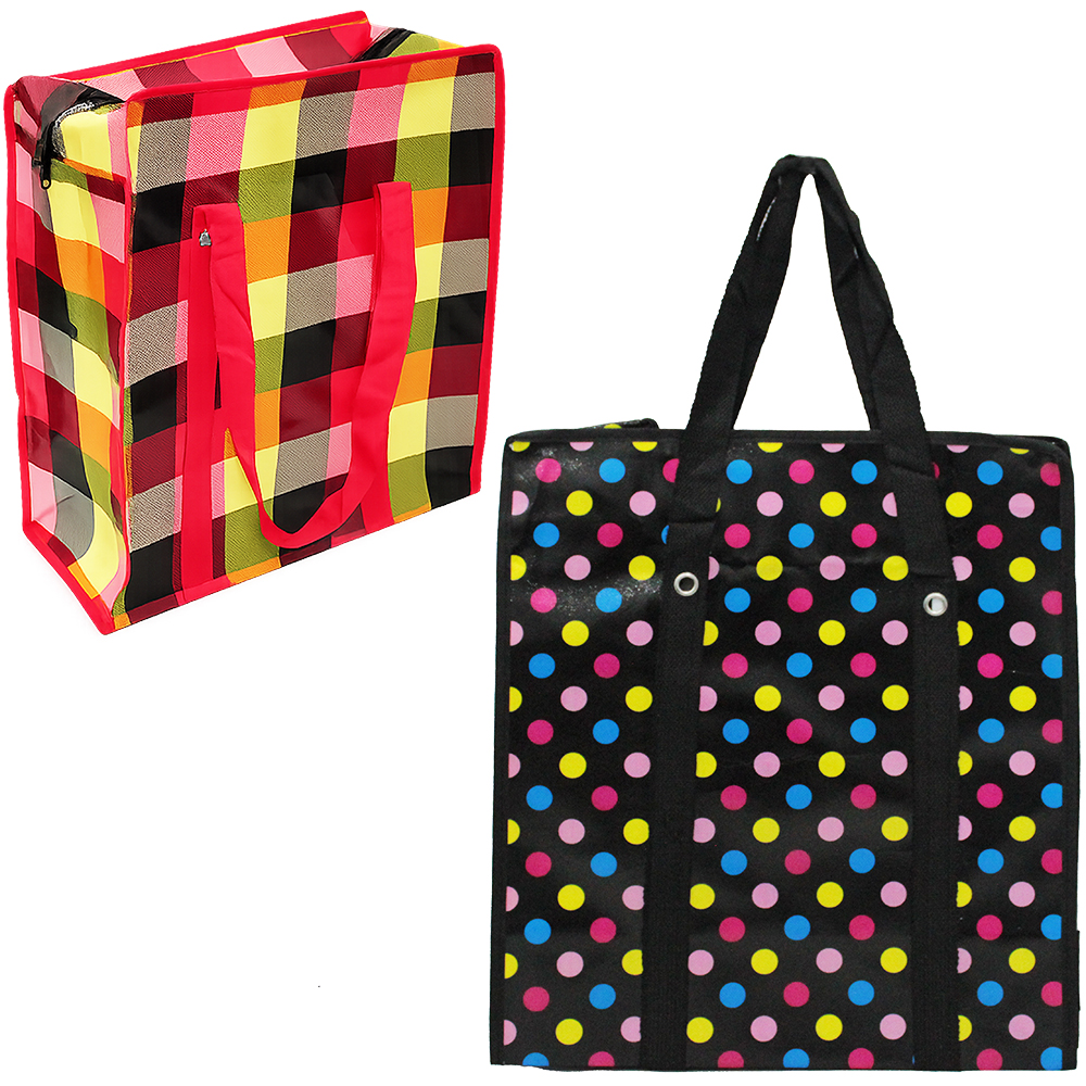 SACOLA DE COMPRAS DE NYLON REUTILIZAVEL COM ZIPER + BOLSO E ALCA REFORCADA 45X40X20CM