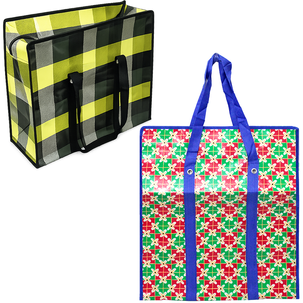 SACOLA DE COMPRAS DE NYLON REUTILIZAVEL COM ZIPER + BOLSO E ALCA REFORCADA 55X50X20CM